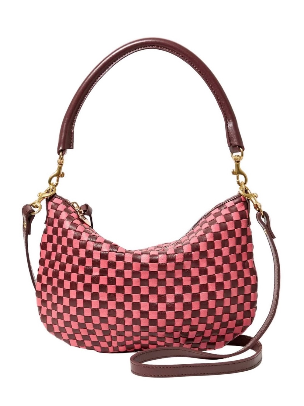 Clare V. Petit Moyen in Petal/Raisin Checkered Bag